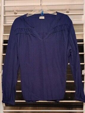 Abound Navy Textured Long-Sleeve V-Neck Blouse